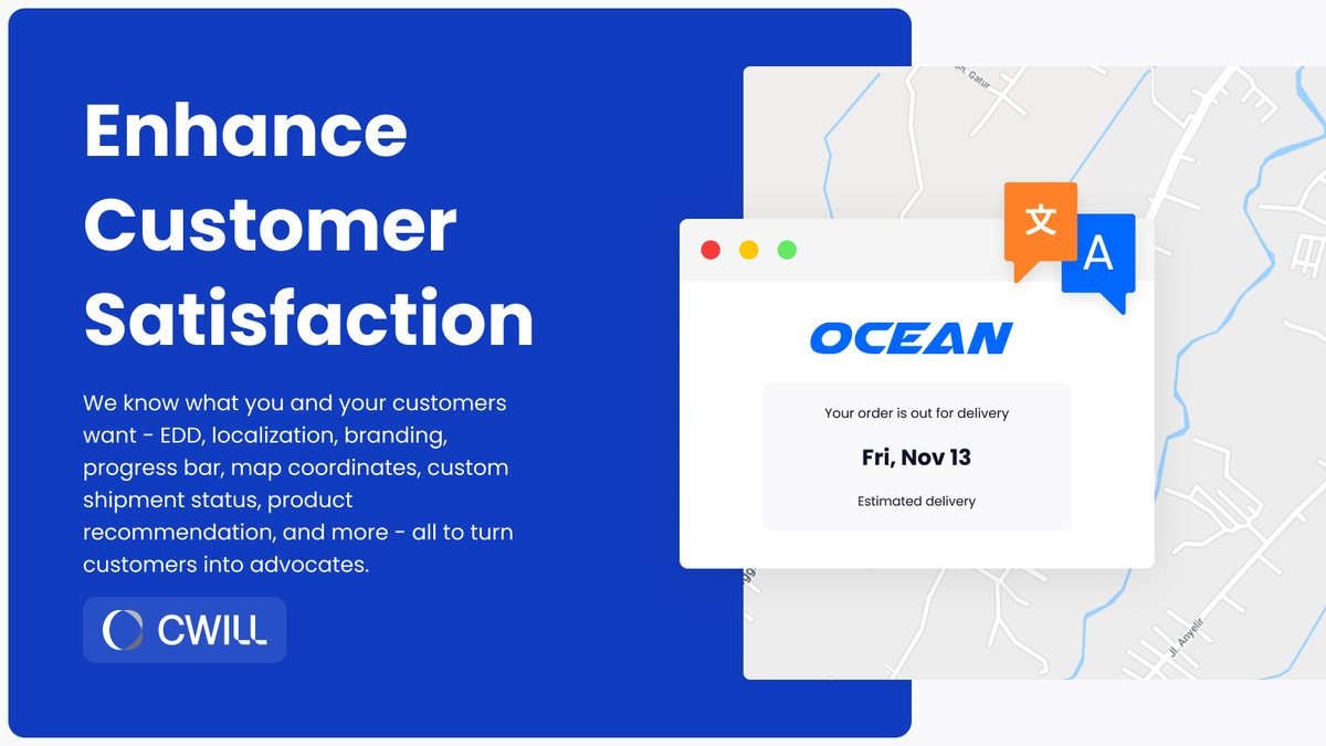 CWILL tracking page saying your order is out for delivery with an estimated delivery date over a map