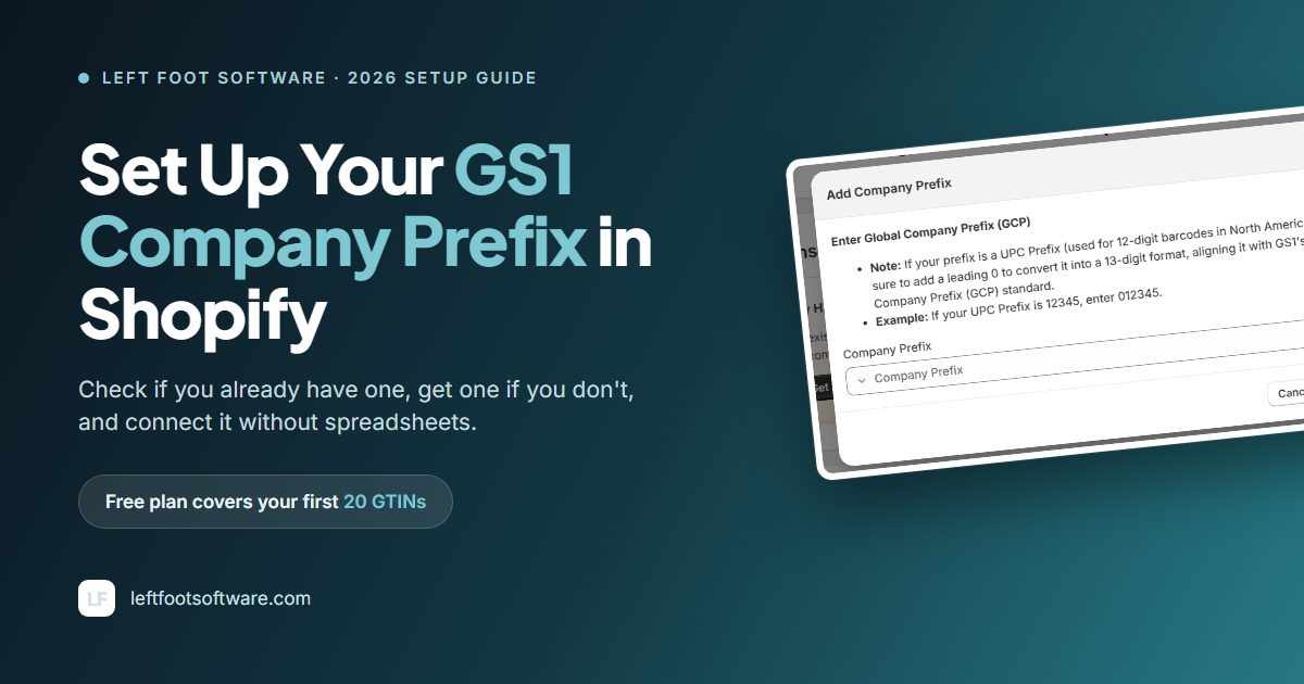 Checking whether a Shopify store already has a GS1 Company Prefix, then connecting one inside GS1 Assistant
